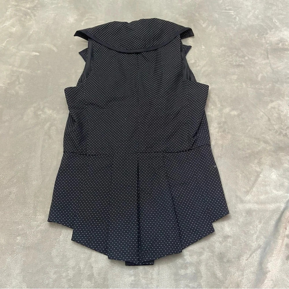 New! Eva Franco Dark Blue White Dot Pleated Peplum top - 27307 - Picture 6 of 7